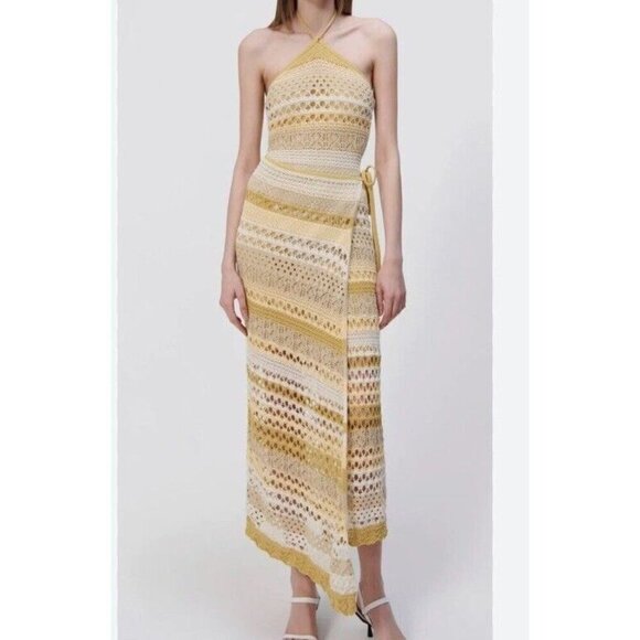 Jonathan Simkhai S Midi Dress Wrap Macrame Halter Crochet Designer Luxury Boho - Picture 1 of 12